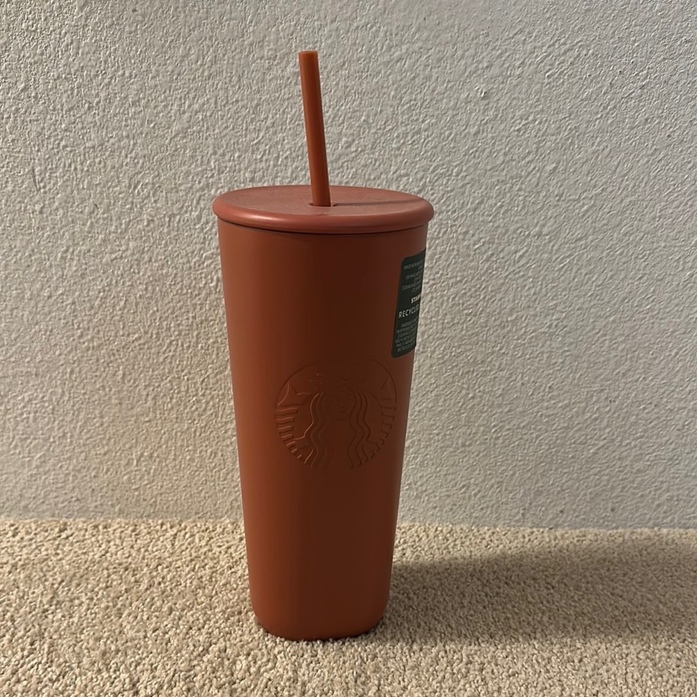 Starbucks Brand New Terracotta Colored Tumbler with Straw